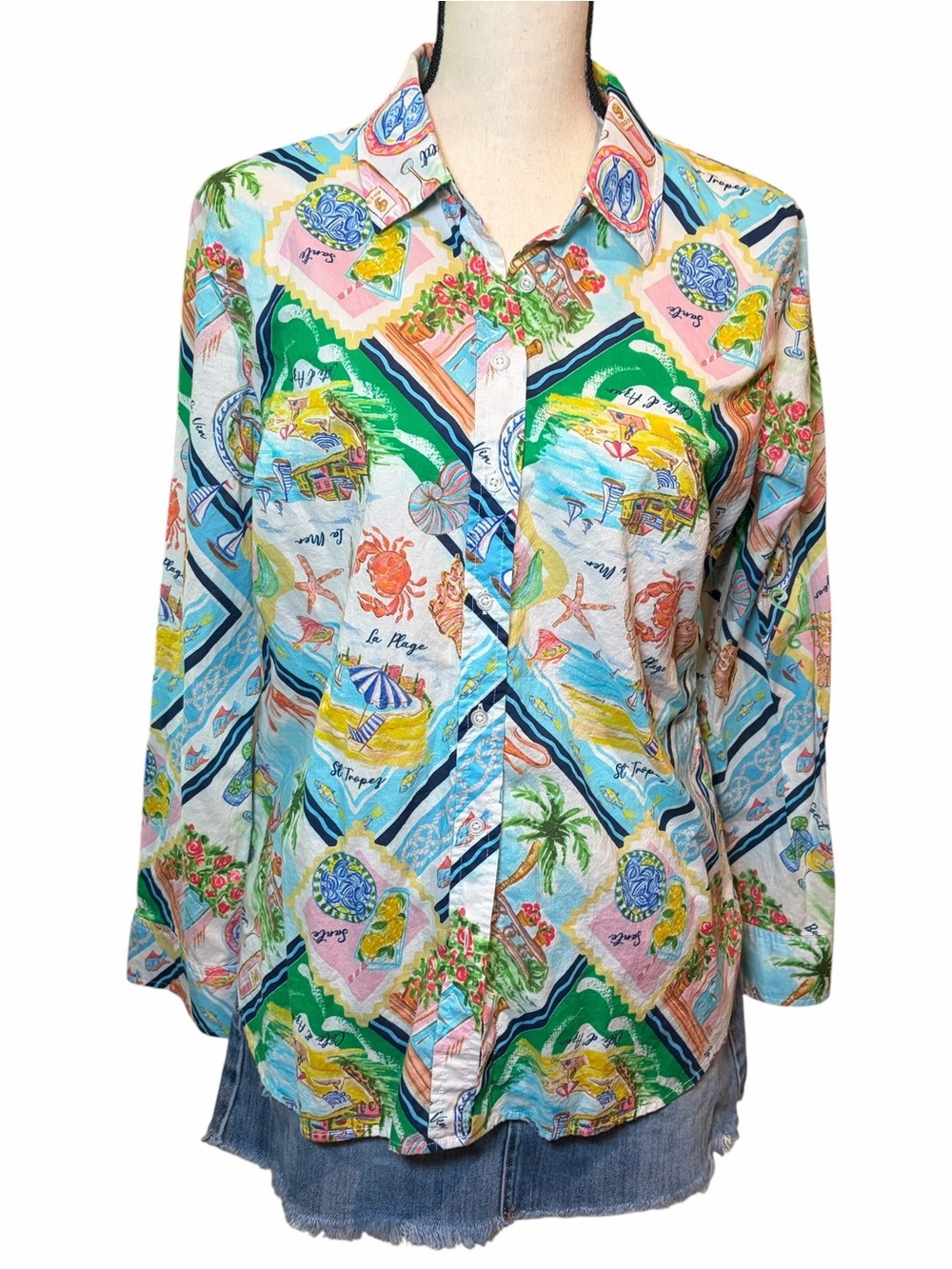 Talbots Multicolor Coastal Print Button-Down Shirt